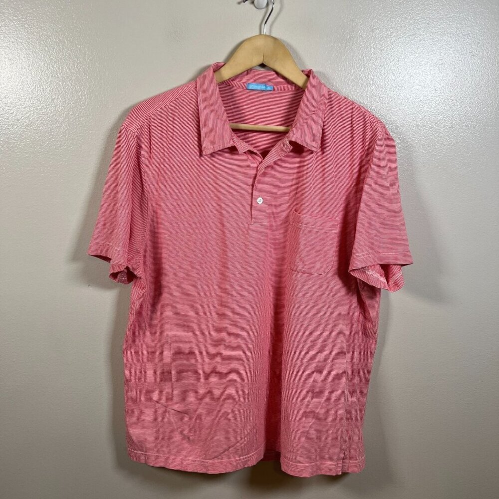 J. Mclaughlin Striped Polo Shirt Mens Size XL Pima Cotton Pink Red Preppy Work